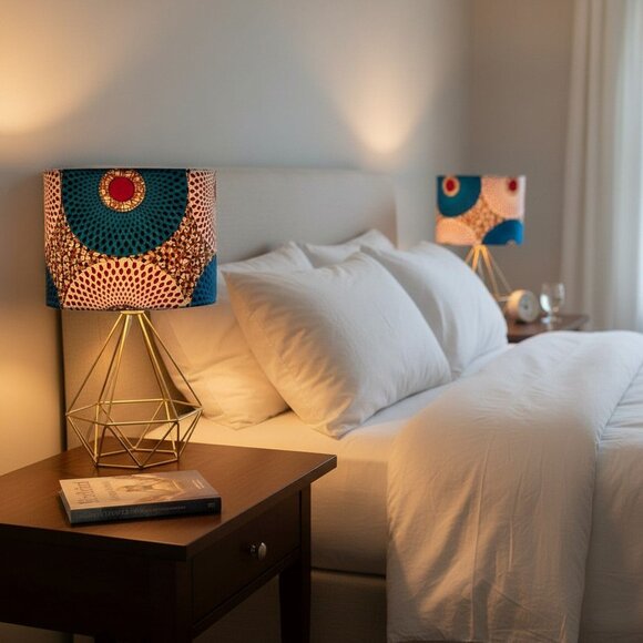 Wire table lamp upholstered with Ankara textile - Picture 2 of 9